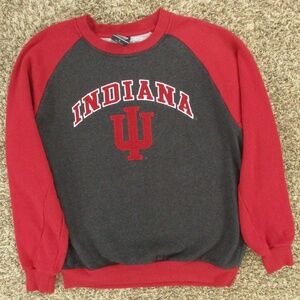 Indiana University Sweater Men's Large Gray Red Crew Neck Pullover Hoosiers NCAA